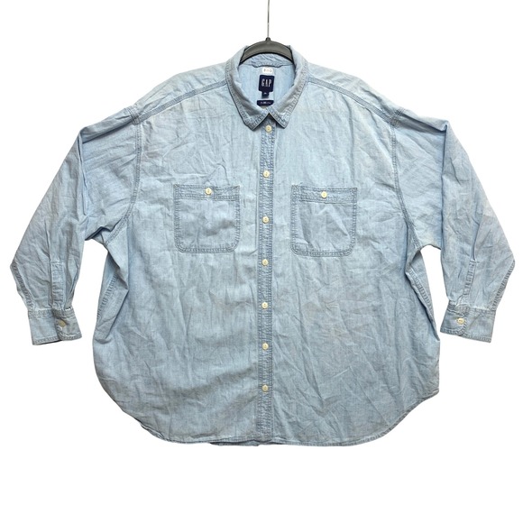 GAP Tops - Gap The Big Shirt Womens XL Blue Long Sleeve Denim Chambray  Button Up Oversized